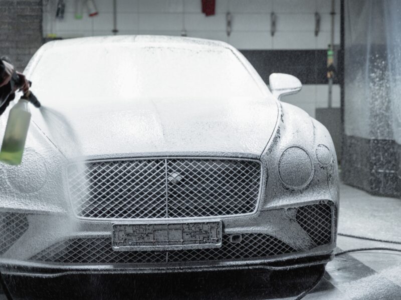 Foam wash process during professional car detailing in Rawalpindi
