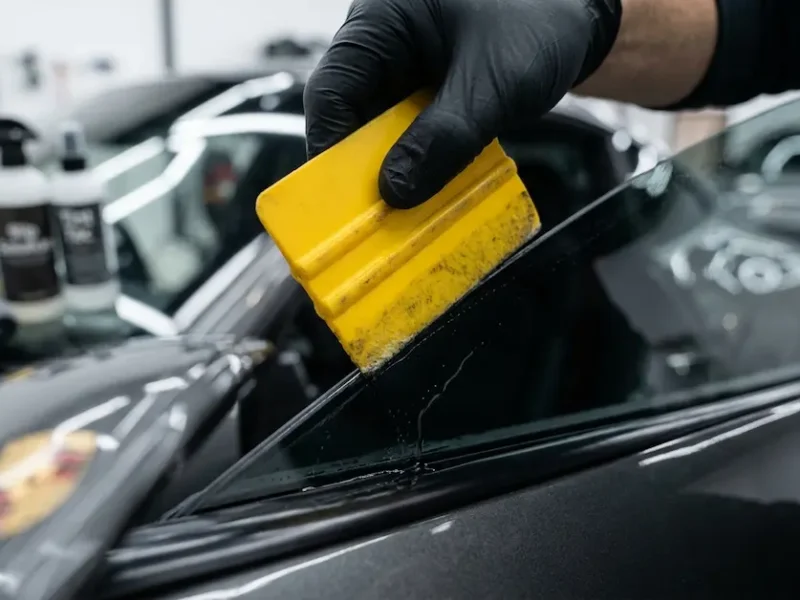 Window Tinting Rawalpindi expert finishing premium window tint film with a bubble-free edge