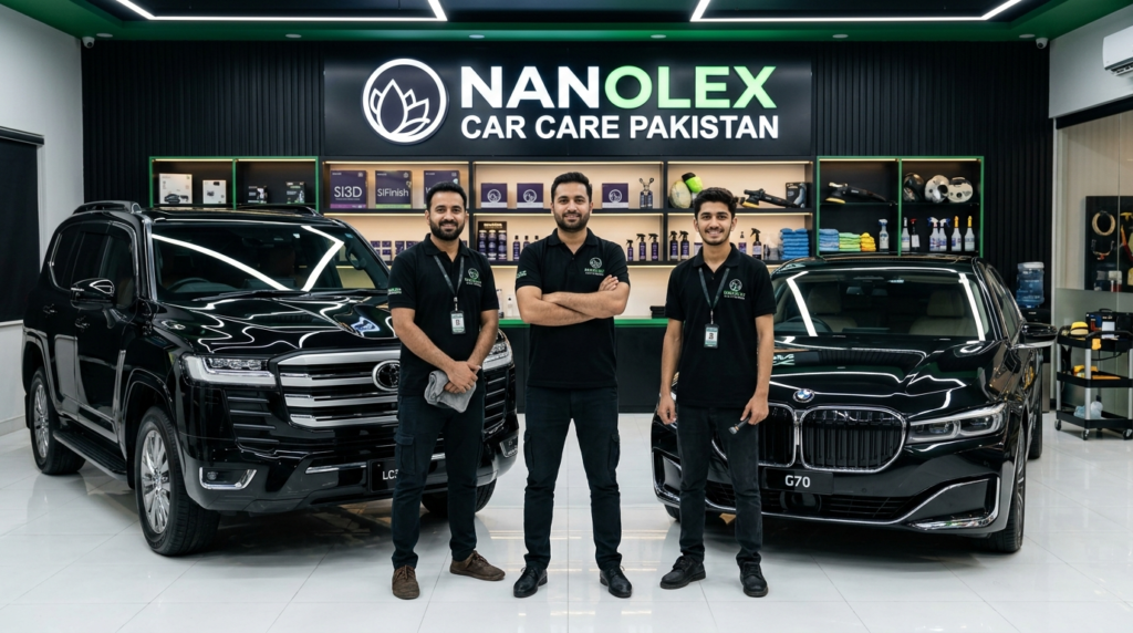 Expert detailing team at Nanolex Car Care Pakistan with premium ceramic coating services