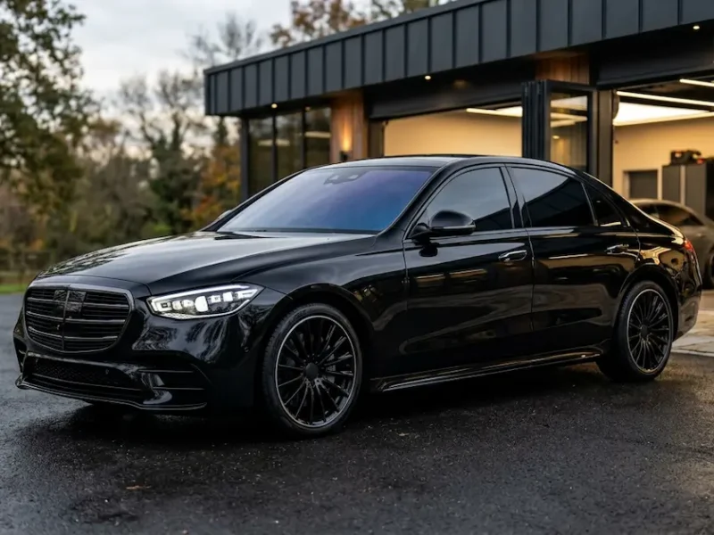 Premium Window Tinting Rawalpindi completed on a black Mercedes-Benz S-Class