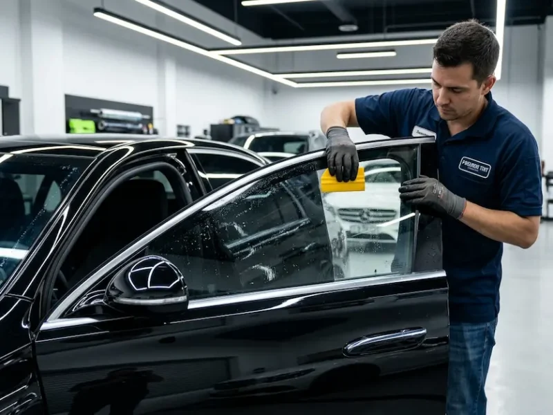 Professional Window Tinting Rawalpindi installation on a Mercedes-Benz using premium window tint film